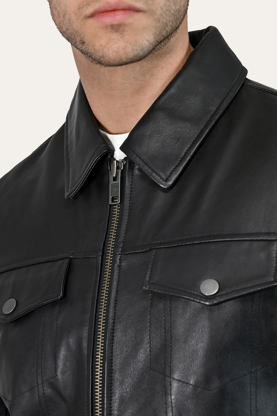 Black Leather Jackets Frye Men’s Black Durango Trucker Leather Jacket