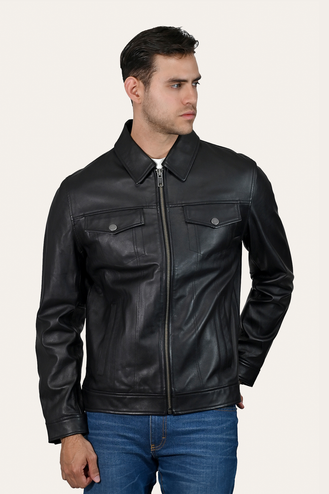 Black Leather Jackets Frye Men’s Black Durango Trucker Leather Jacket