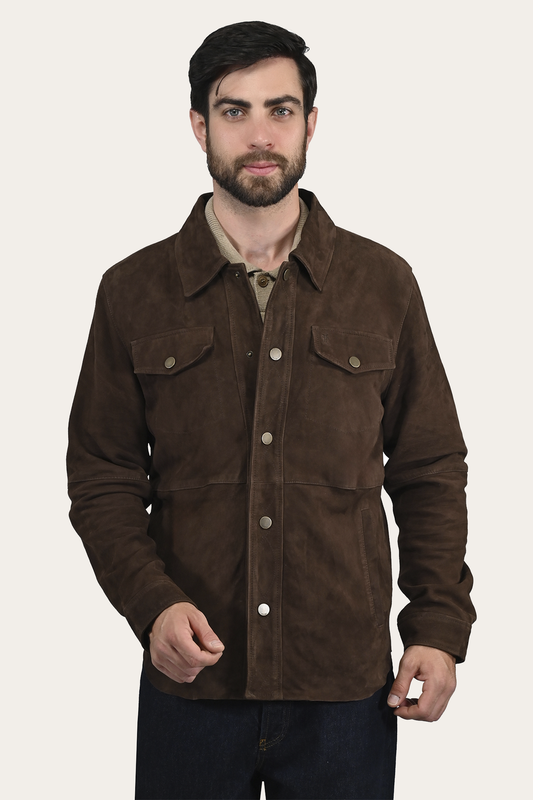 Dark Brown Leather Jackets Frye Men’s Dark Brown Authentic Suede Shacket