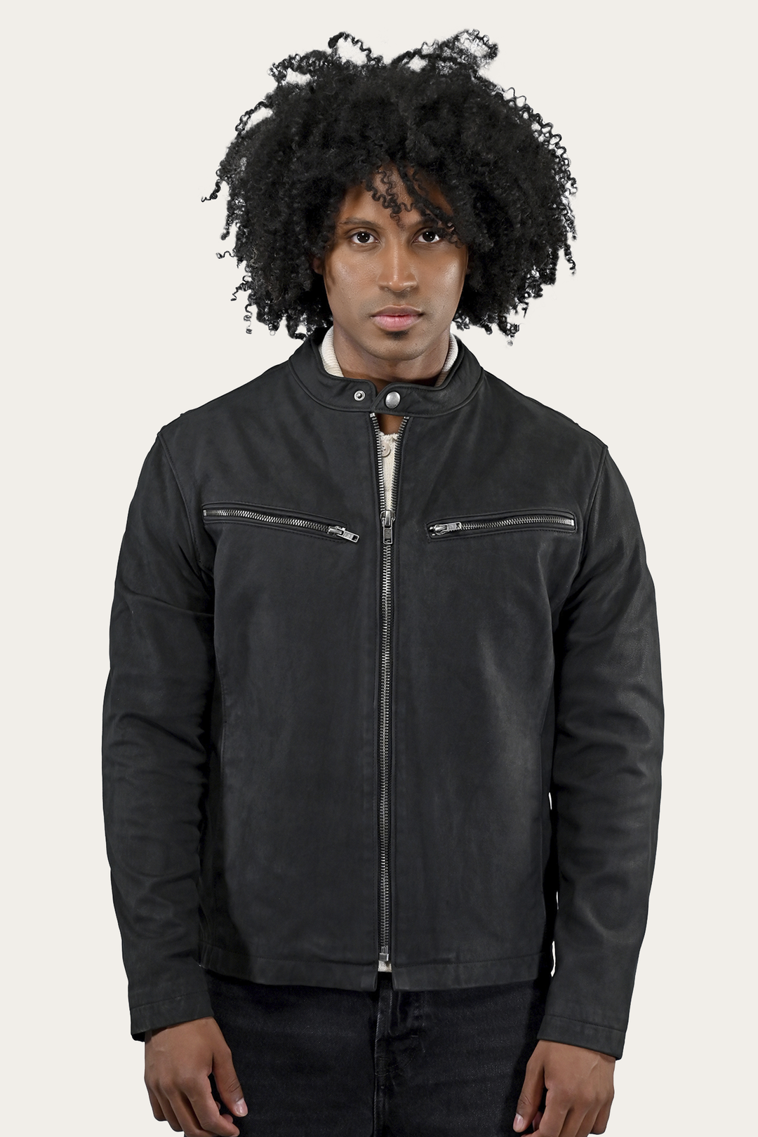 Black Leather Jackets Frye Men’s Black Cattleman Vintage Cafe Racer Leather Jacket