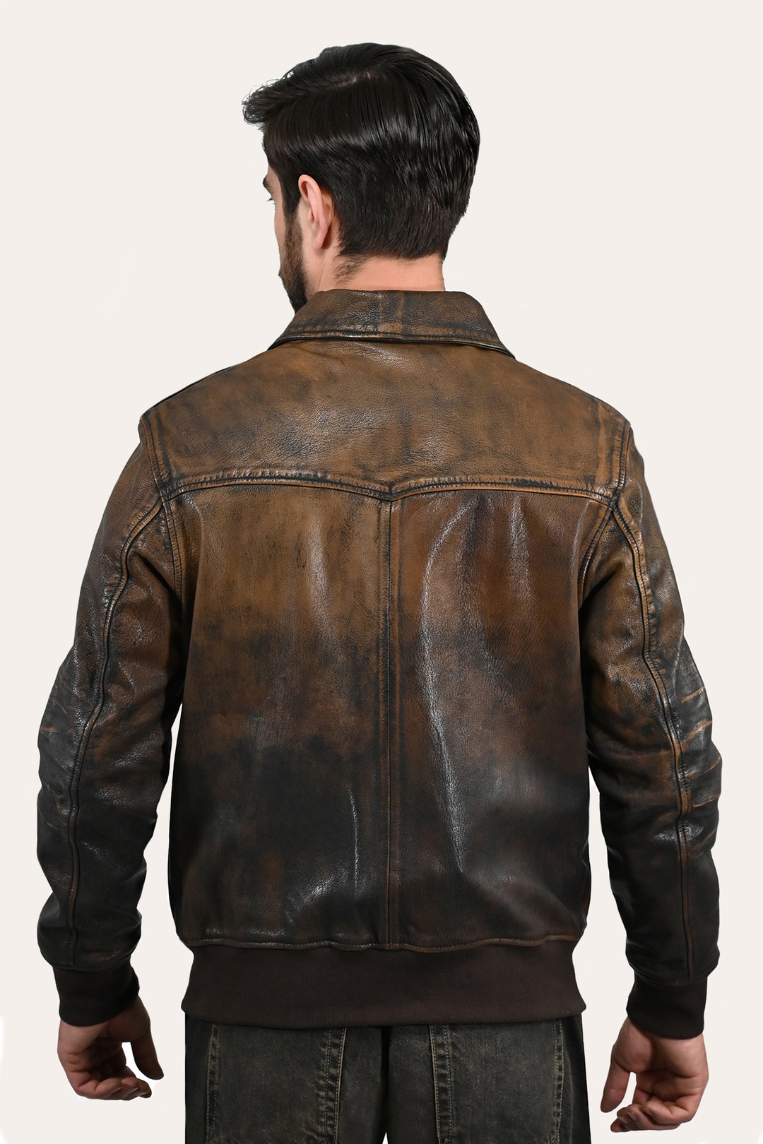 Brown/Beige Leather Jackets Frye Men’s Brown Beige Nebraska Bomber Leather Jacket