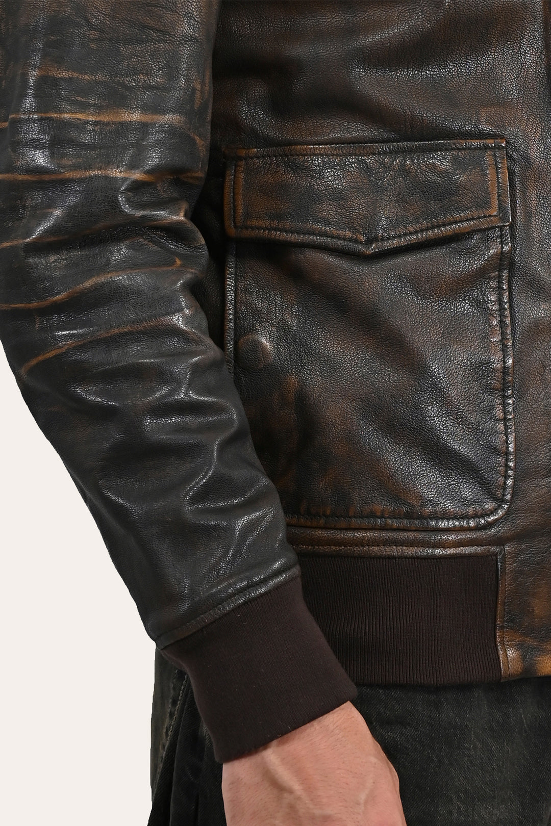 Brown/Beige Leather Jackets Frye Men’s Brown Beige Nebraska Bomber Leather Jacket
