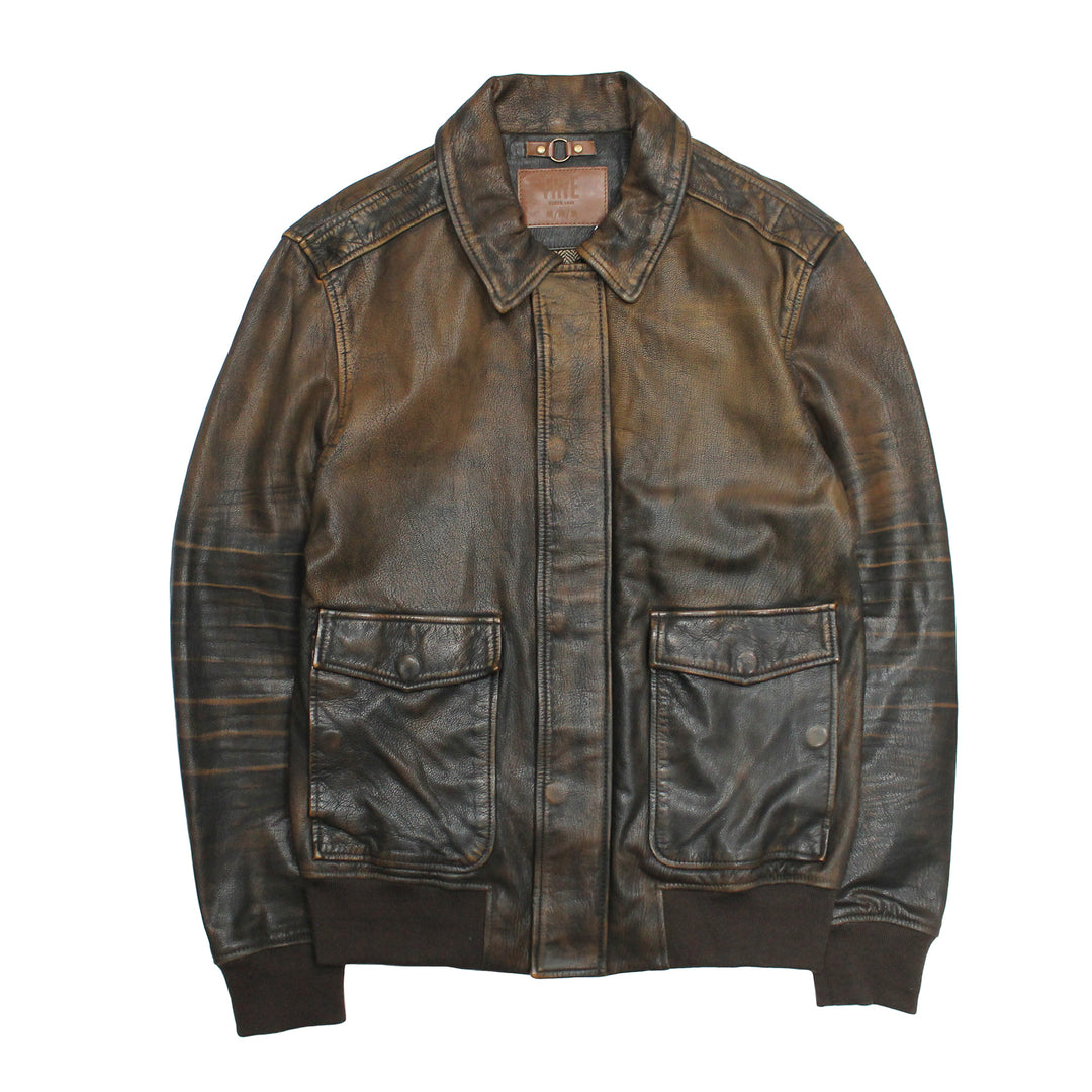 Brown/Beige Leather Jackets Frye Men’s Brown Beige Nebraska Bomber Leather Jacket