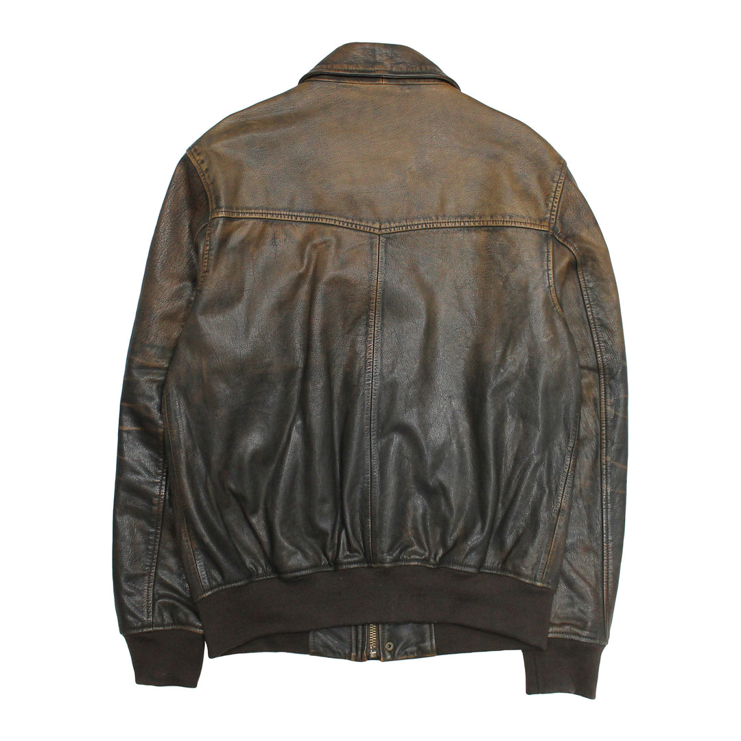 Brown/Beige Leather Jackets Frye Men’s Brown Beige Nebraska Bomber Leather Jacket
