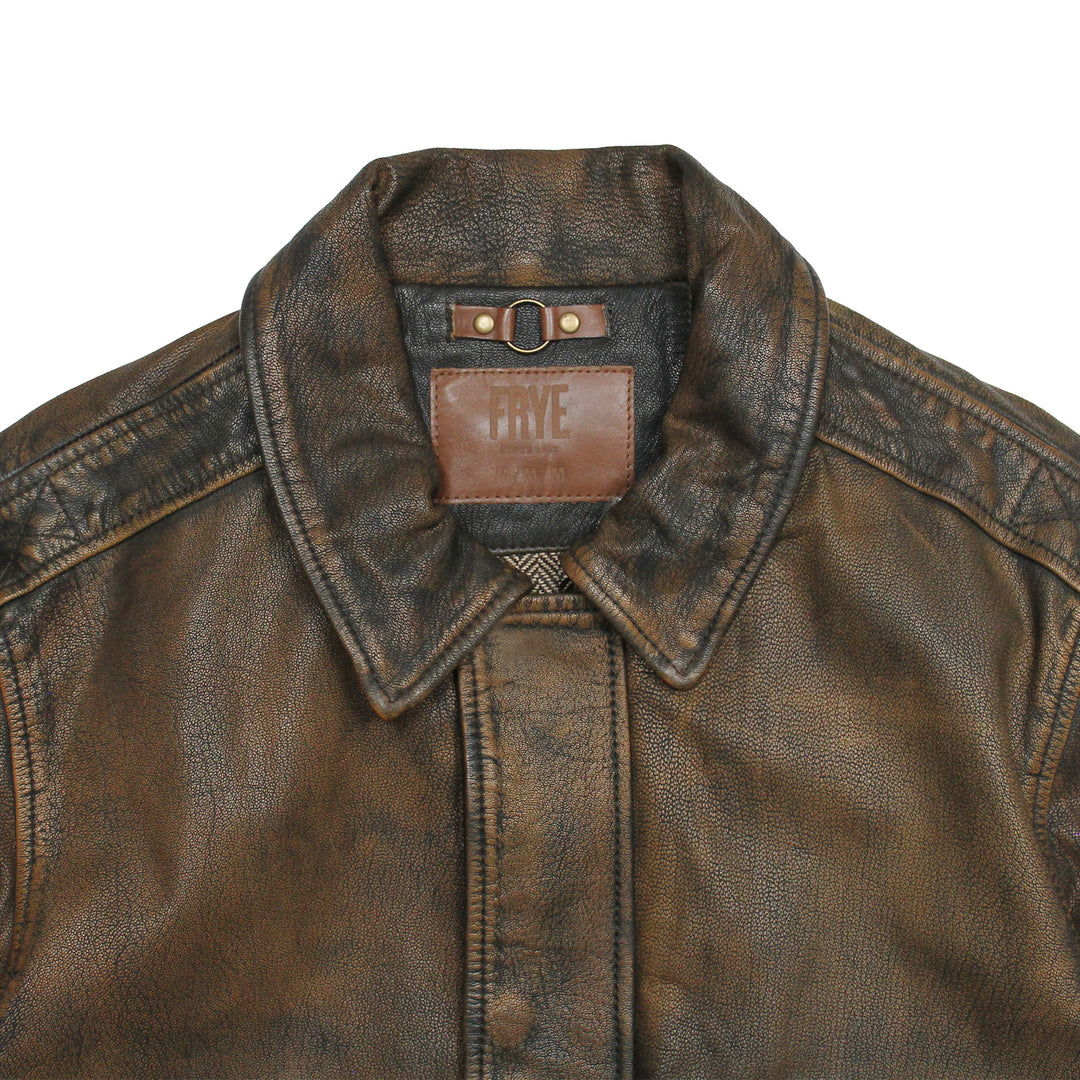 Brown/Beige Leather Jackets Frye Men’s Brown Beige Nebraska Bomber Leather Jacket