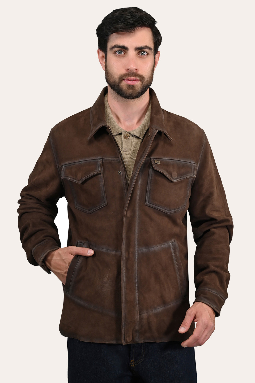 Dark brown Leather Jackets Frye Men’s Dark Brown Brody Suede Shacket