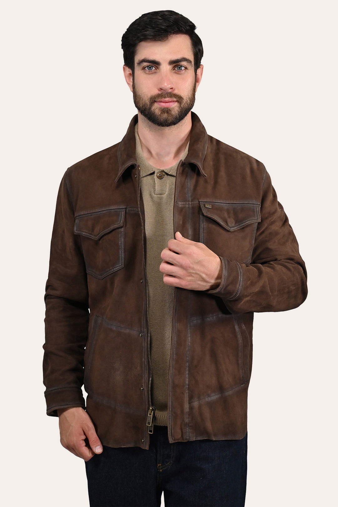 Dark brown Leather Jackets Frye Men’s Dark Brown Brody Suede Shacket